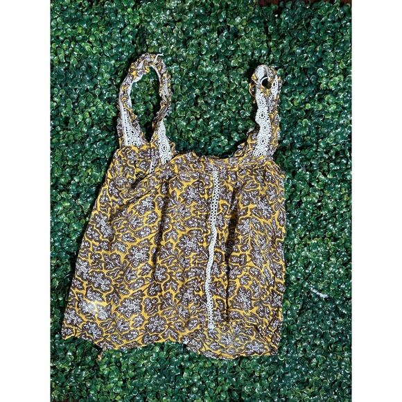 Anthropologie Bohemian Boho Yellow Brown White Floral Tank Top Size 4 - Picture 1 of 5